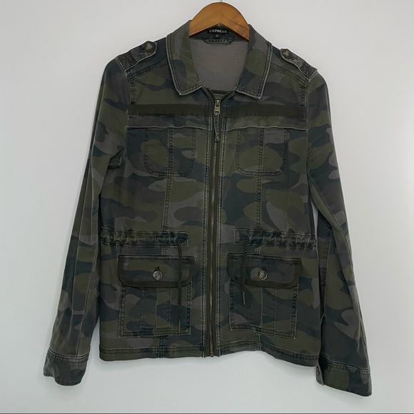 Express Camo Drawstring Utility Jacket Green S - Picture 2 of 12